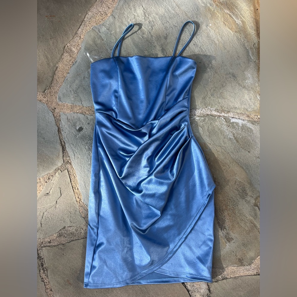 NWT Windsor Asymmetrical Blue Satin Dress